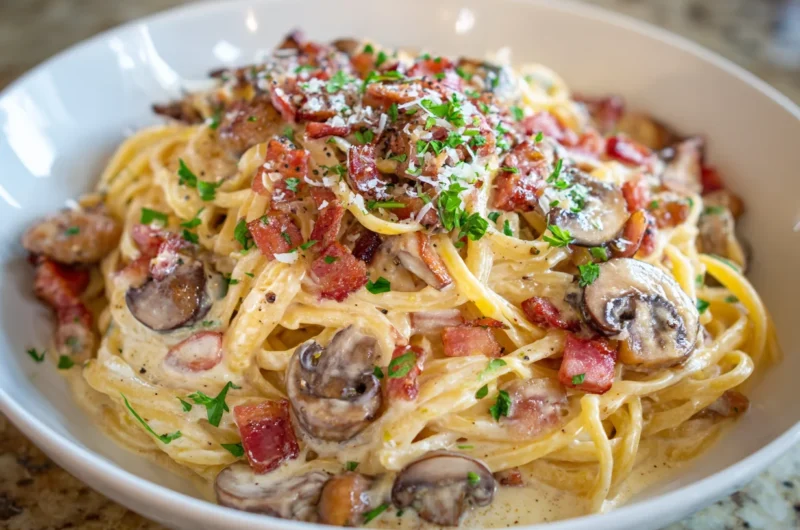 Easy Creamy Bacon Mushroom Pasta Recipe