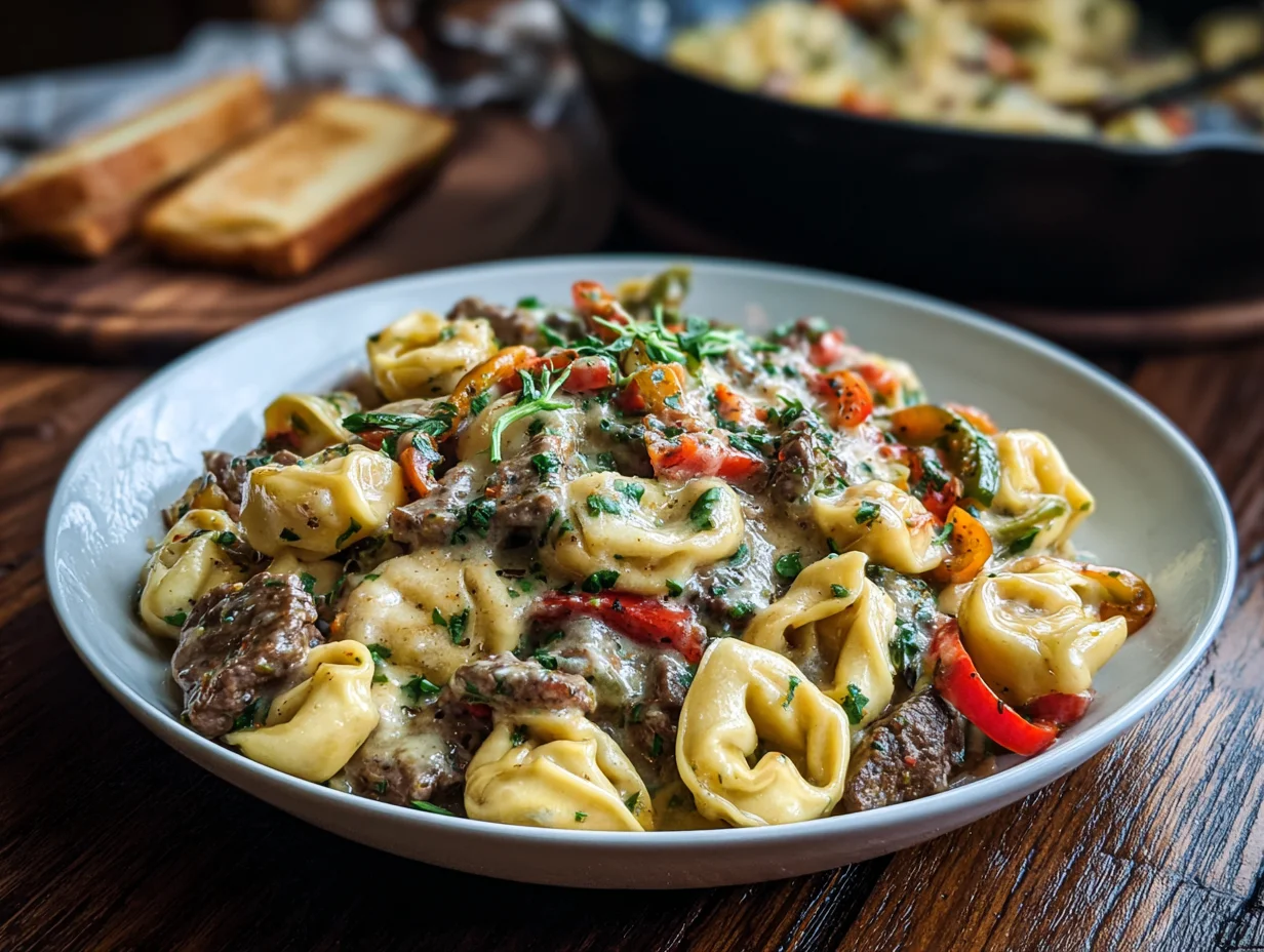 Cheesesteak Tortellini in Rich Provolone Sauce