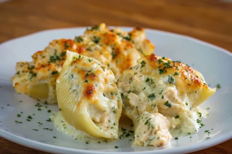 Title: Cheesy Chicken Alfredo Stuffed Shells Recipe