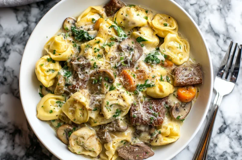 Easy Steak And Cheese Tortellini Recipe with Provolone Sauce