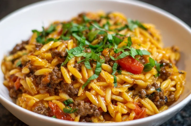Ground Beef Orzo Recipe with Tomato Cream Sauce