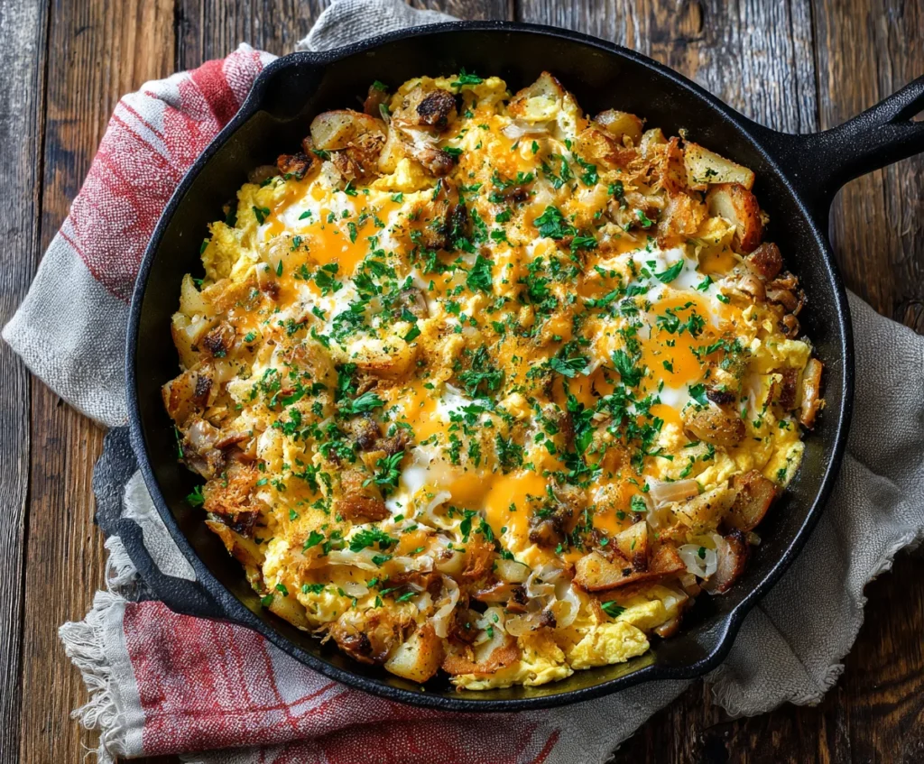 cheesy potato egg scramble