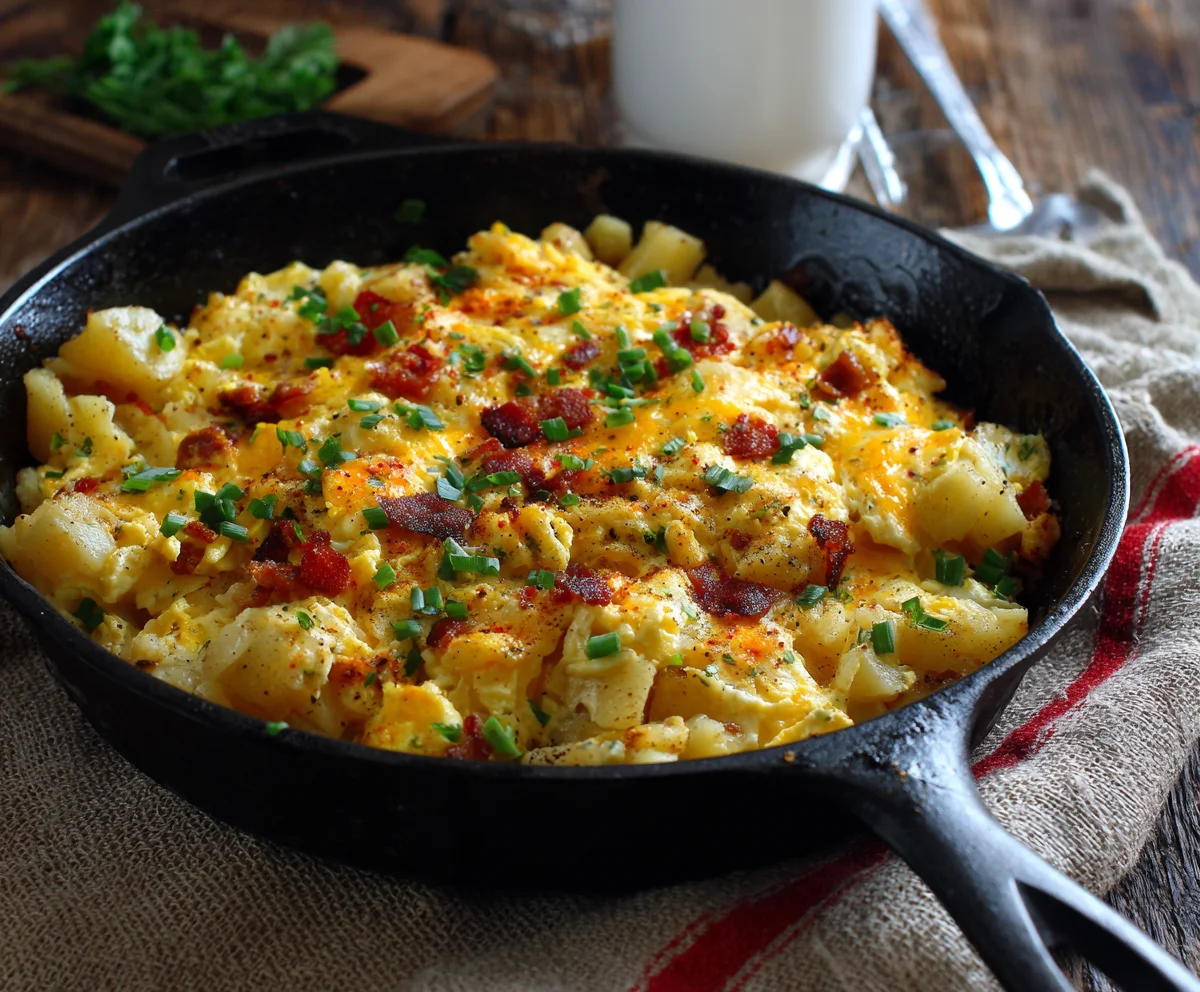 cheesy potato egg scramble